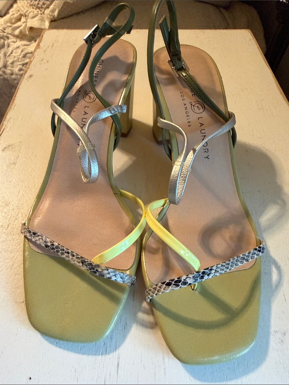 Yanna Green and Snakeskin Strappy High Heel Sandals 8.5 - Picture 3 of 5